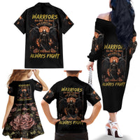 Warrior Skull Family Matching Off Shoulder Long Sleeve Dress and Hawaiian Shirt Warriors Are The One Who Always Fight - Wonder Print Shop
