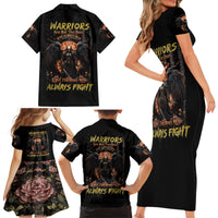 Warrior Skull Family Matching Short Sleeve Bodycon Dress and Hawaiian Shirt Warriors Are The One Who Always Fight - Wonder Print Shop
