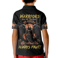 Kids black polo shirt with large back warrior skull graphic