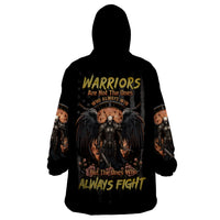Black warrior skull wearable blanket hoodie, hood up, large chest graphic on back