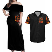 Witch Skull Couples Matching Off Shoulder Maxi Dress and Hawaiian Shirt Witches With Hitches - Wonder Print Shop