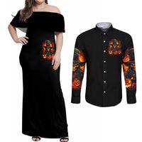 Witch Skull Couples Matching Off Shoulder Maxi Dress and Long Sleeve Button Shirts Witches With Hitches - Wonder Print Shop