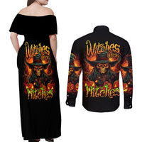Witch Skull Couples Matching Off Shoulder Maxi Dress and Long Sleeve Button Shirts Witches With Hitches - Wonder Print Shop
