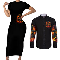 Witch Skull Couples Matching Short Sleeve Bodycon Dress and Long Sleeve Button Shirts Witches With Hitches - Wonder Print Shop