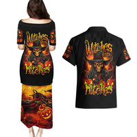 Witch Skull Couples Matching Puletasi and Hawaiian Shirt Witches With Hitches - Wonder Print Shop