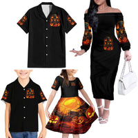 Witch Skull Family Matching Off Shoulder Long Sleeve Dress and Hawaiian Shirt Witches With Hitches - Wonder Print Shop