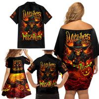 Witch Skull Family Matching Off Shoulder Short Dress and Hawaiian Shirt Witches With Hitches - Wonder Print Shop
