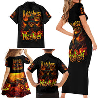 Witch Skull Family Matching Short Sleeve Bodycon Dress and Hawaiian Shirt Witches With Hitches - Wonder Print Shop
