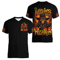 Witch Skull Women V Neck T Shirt Witches With Hitches - Wonder Print Shop