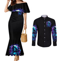 Witch Skull Couples Matching Mermaid Dress and Long Sleeve Button Shirt I Was Born With My Heart On My Sleeve A Fire In My Soul And Amout Can't Control
