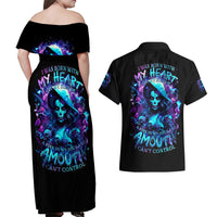 Witch Skull Couples Matching Off Shoulder Maxi Dress and Hawaiian Shirt I Was Born With My Heart On My Sleeve A Fire In My Soul And Amout Can't Control - Wonder Print Shop