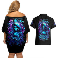 Witch Skull Couples Matching Off Shoulder Short Dress and Hawaiian Shirt I Was Born With My Heart On My Sleeve A Fire In My Soul And Amout Can't Control - Wonder Print Shop