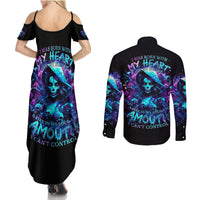 Witch Skull Couples Matching Summer Maxi Dress and Long Sleeve Button Shirt I Was Born With My Heart On My Sleeve A Fire In My Soul And Amout Can't Control - Wonder Print Shop
