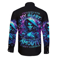 Witch Skull Family Matching Off Shoulder Long Sleeve Dress and Hawaiian Shirt I Was Born With My Heart On My Sleeve A Fire In My Soul And Amout Can't Control - Wonder Print Shop