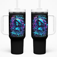 Witch Skull Tumbler With Handle I Was Born With My Heart On My Sleeve A Fire In My Soul And Amout Can't Control - Wonder Print Shop