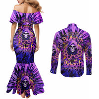 Sunflower Skull Couples Matching Mermaid Dress and Long Sleeve Button Shirt The Good Girl In Me Got Tired Of The Bullshit