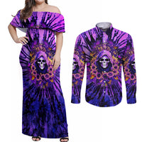 Sunflower Skull Couples Matching Off Shoulder Maxi Dress and Long Sleeve Button Shirt The Good Girl In Me Got Tired Of The Bullshit - Wonder Print Shop