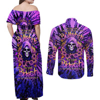Sunflower Skull Couples Matching Off Shoulder Maxi Dress and Long Sleeve Button Shirt The Good Girl In Me Got Tired Of The Bullshit - Wonder Print Shop