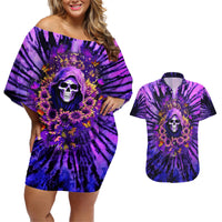 Sunflower Skull Couples Matching Off Shoulder Short Dress and Hawaiian Shirt The Good Girl In Me Got Tired Of The Bullshit - Wonder Print Shop
