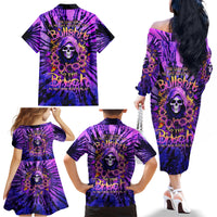 Sunflower Skull Family Matching Off Shoulder Long Sleeve Dress and Hawaiian Shirt The Good Girl In Me Got Tired Of The Bullshit - Wonder Print Shop