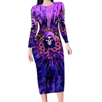 Sunflower Skull Long Sleeve Bodycon Dress The Good Girl In Me Got Tired Of The Bullshit - Wonder Print Shop