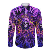 Sunflower Skull Long Sleeve Button Shirt The Good Girl In Me Got Tired Of The Bullshit - Wonder Print Shop