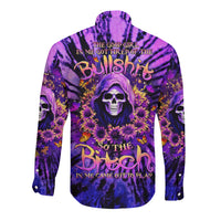 Sunflower Skull Long Sleeve Button Shirt The Good Girl In Me Got Tired Of The Bullshit - Wonder Print Shop