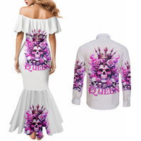 Rose Skull Couples Matching Mermaid Dress and Long Sleeve Button Shirt Queen Skull