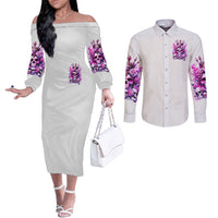 Rose Skull Couples Matching Off The Shoulder Long Sleeve Dress and Long Sleeve Button Shirt Queen Skull