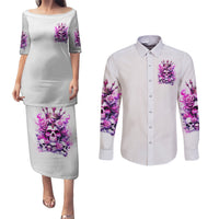 Rose Skull Couples Matching Puletasi and Long Sleeve Button Shirt Queen Skull - Wonder Print Shop