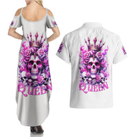 Rose Skull Couples Matching Summer Maxi Dress and Hawaiian Shirt Queen Skull - Wonder Print Shop