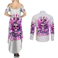 Rose Skull Couples Matching Summer Maxi Dress and Long Sleeve Button Shirt Queen Skull - Wonder Print Shop