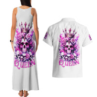 Rose Skull Couples Matching Tank Maxi Dress and Hawaiian Shirt Queen Skull - Wonder Print Shop