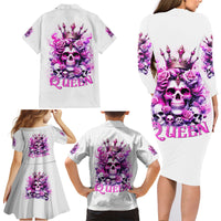 Rose Skull Family Matching Long Sleeve Bodycon Dress and Hawaiian Shirt Queen Skull - Wonder Print Shop