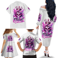 Rose Skull Family Matching Off Shoulder Long Sleeve Dress and Hawaiian Shirt Queen Skull - Wonder Print Shop