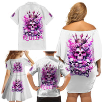 Rose Skull Family Matching Off Shoulder Short Dress and Hawaiian Shirt Queen Skull - Wonder Print Shop
