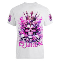 Rose Skull Women V Neck T Shirt Queen Skull - Wonder Print Shop