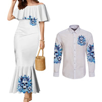 Rose Skull Couples Matching Mermaid Dress and Long Sleeve Button Shirt King Skull