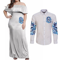 Rose Skull Couples Matching Off Shoulder Maxi Dress and Long Sleeve Button Shirt King Skull - Wonder Print Shop