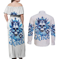 Rose Skull Couples Matching Off Shoulder Maxi Dress and Long Sleeve Button Shirt King Skull - Wonder Print Shop