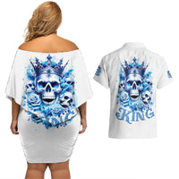 Rose Skull Couples Matching Off Shoulder Short Dress and Hawaiian Shirt King Skull - Wonder Print Shop