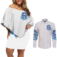 Rose Skull Couples Matching Off Shoulder Short Dress and Long Sleeve Button Shirt King Skull - Wonder Print Shop