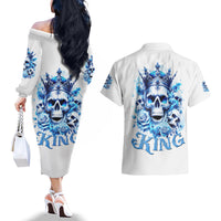 Rose Skull Couples Matching Off The Shoulder Long Sleeve Dress and Hawaiian Shirt King Skull - Wonder Print Shop