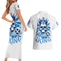 Rose Skull Couples Matching Short Sleeve Bodycon Dress and Hawaiian Shirt King Skull - Wonder Print Shop