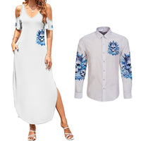 Rose Skull Couples Matching Summer Maxi Dress and Long Sleeve Button Shirt King Skull - Wonder Print Shop