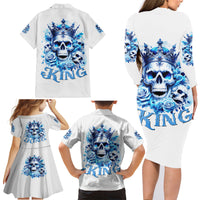 Rose Skull Family Matching Long Sleeve Bodycon Dress and Hawaiian Shirt King Skull - Wonder Print Shop