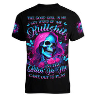 Witch Skull Women V Neck T Shirt The Good Girl In Me Got Tired Of The Bullshit - Wonder Print Shop
