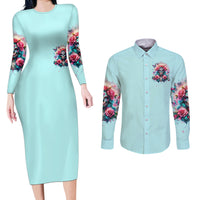 Rose Skull Couples Matching Long Sleeve Bodycon Dress and Long Sleeve Button Shirt The Good Girl In Me Got Tired Of The Bullshit - Wonder Print Shop