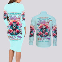 Rose Skull Couples Matching Long Sleeve Bodycon Dress and Long Sleeve Button Shirt The Good Girl In Me Got Tired Of The Bullshit - Wonder Print Shop