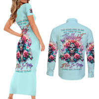 Rose Skull Couples Matching Short Sleeve Bodycon Dress and Long Sleeve Button Shirt The Good Girl In Me Got Tired Of The Bullshit - Wonder Print Shop